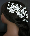 Floating Flower Wedding Hair Comb, Bridal White Flower Silver Hairpiece, Large Metal Floral Hairpin Headpiece - KaleaBoutique.com