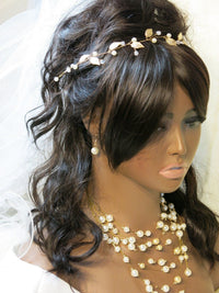 Floating Bead and Pearl 3 PC Jewelry Set, Multi Strand Bridal Statement Necklace and Earrings Set, Wedding Necklace - KaleaBoutique.com