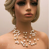 Floating Gold Bead and White Pearl 3 PC Jewelry Set, Multi Strand Bridal Statement Necklace and Earrings, Wedding Fashion Layered Necklace - KaleaBoutique.com
