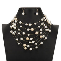 Floating Bead and Pearl 3 PC Jewelry Set, Multi Strand Bridal Statement Necklace and Earrings Set, Wedding Necklace - KaleaBoutique.com