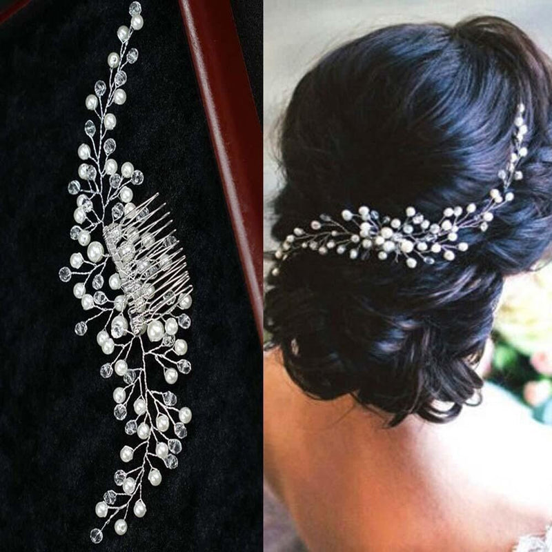 Floating Pearls Bridal Hair Comb, Crystal Wedding Hairpiece, Bridal White Pearl Decorative Hair Comb Headpiece - KaleaBoutique.com