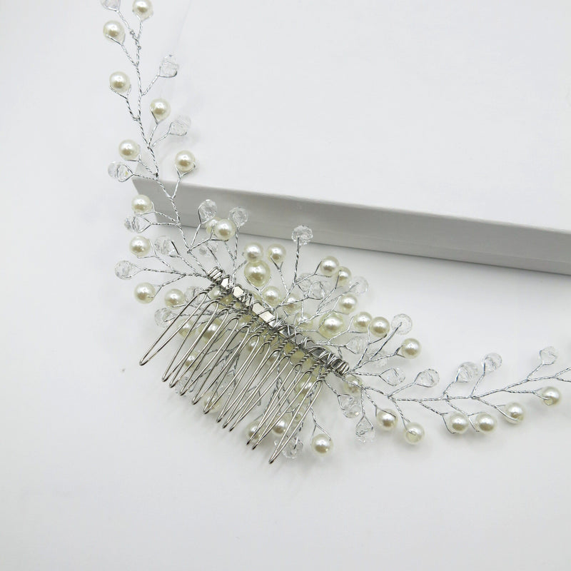 Floating Pearls Bridal Hair Comb, Crystal Wedding Hairpiece, Bridal White Pearl Decorative Hair Comb Headpiece - KaleaBoutique.com