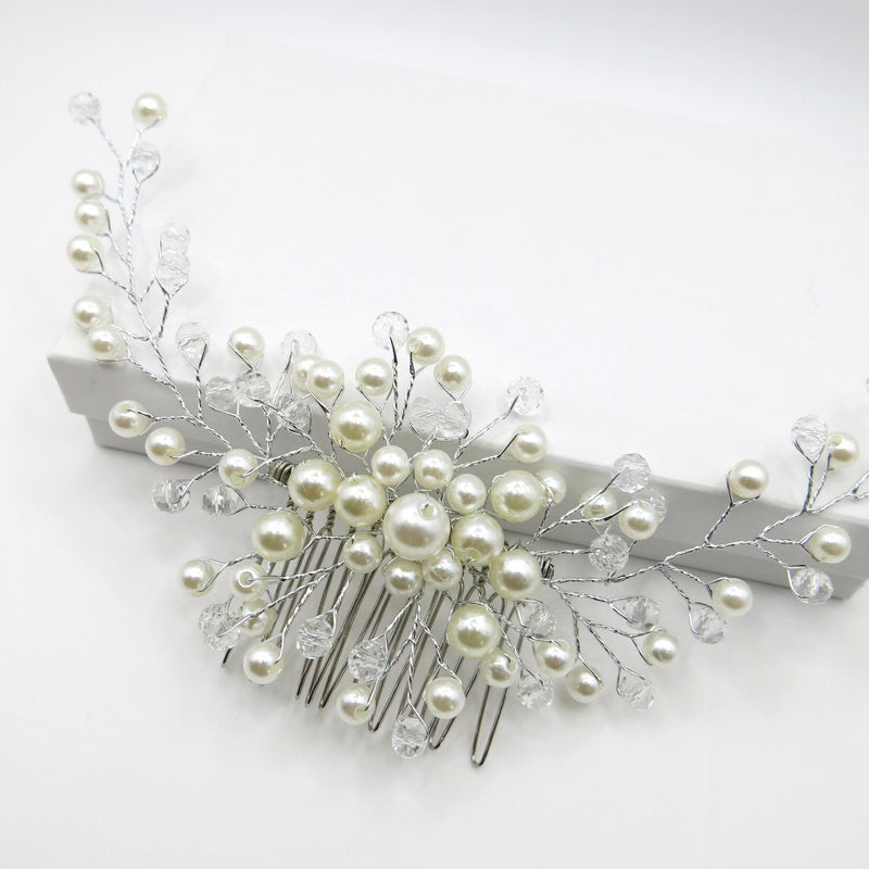 Floating Pearls Bridal Hair Comb, Crystal Wedding Hairpiece, Bridal White Pearl Decorative Hair Comb Headpiece - KaleaBoutique.com