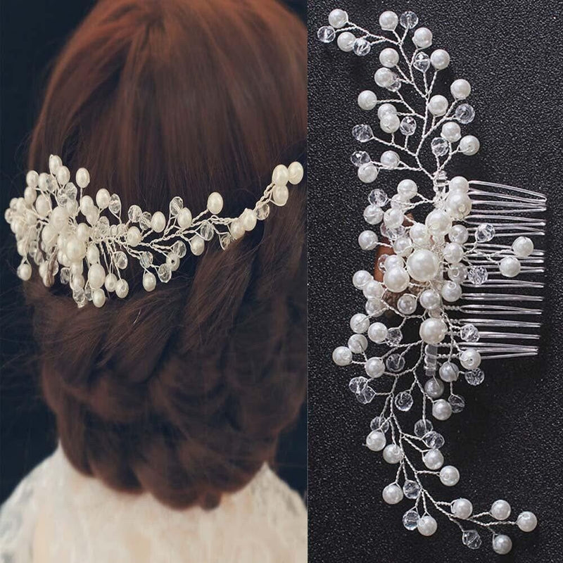 Floating Pearl Bridal Hair Comb, Crystal Hairpin Wedding Hairpiece, Bridal Pearl Hair Comb Headpiece, Bridesmaid Pearl Hair Comb Hair Piece - KaleaBoutique.com