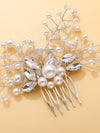 Floating Pearls Crystal Leaf Silver Hair Comb, Bridal Floral Pearl Hairpiece, Wedding Rhinestone Leaf Hairpin, Bride Pearl Flower Headpiece - KaleaBoutique.com