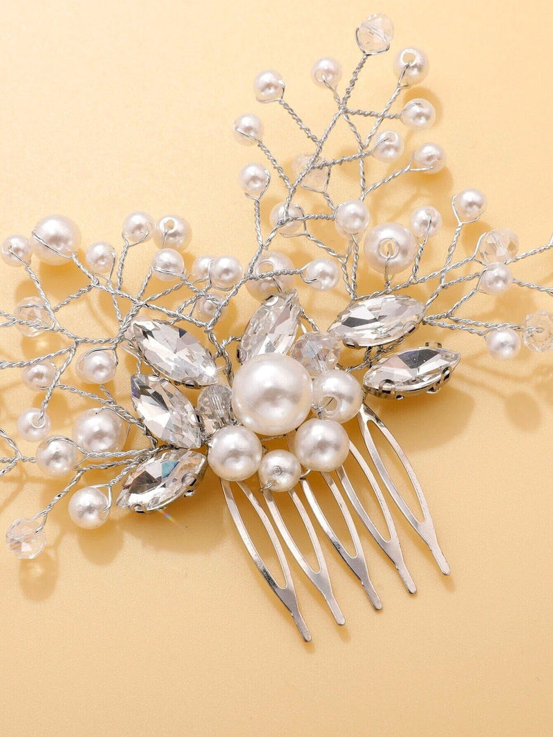 Floating Pearl Bridal Hair Comb, Wedding Floral Pearl Hairpiece, Small Decorative Hair Comb for Brides or Bridesmaids - KaleaBoutique.com