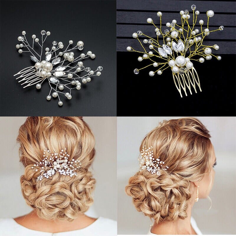 Floating Pearl Bridal Hair Comb, Wedding Floral Pearl Hairpiece, Small Decorative Hair Comb for Brides or Bridesmaids - KaleaBoutique.com