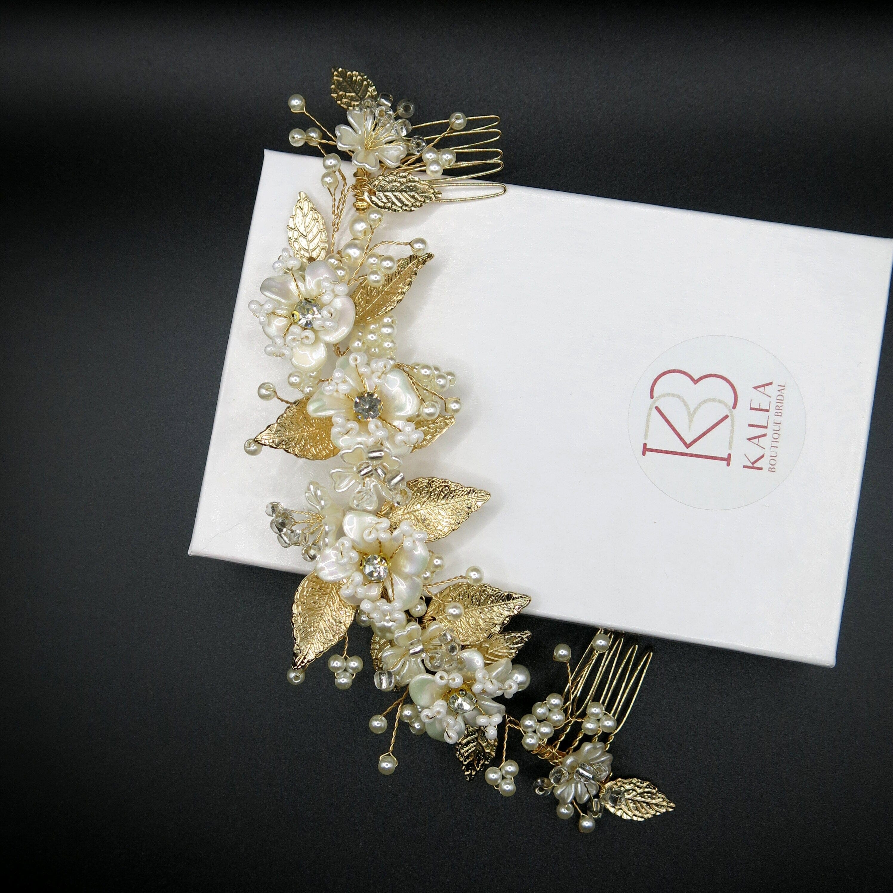 Floral Hair Wire Dual Hair Comb, Bridal Flower Pearl Hair  display picture 2