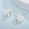 Floral Pearl Cluster Earrings, Bridal White Flower Earring, Bridesmaid Ceramic Flower Studs, Flower Branch Elegant Minimalist Pearl Earrings - KaleaBoutique.com