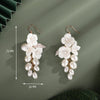 Floral Pearl Cluster Earrings, Bridal White Ceramic Flower Earrings, Wedding Clay Floral Earrings for Bride - KaleaBoutique.com