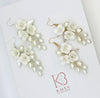 Floral Pearl Cluster Earrings, Bridal White Ceramic Flower Earrings, Wedding Clay Floral Earrings for Bride - KaleaBoutique.com