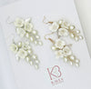 Floral Pearl Cluster Earrings, Bridal White Flower Earrings, Bridesmaid Glam Ceramic Flower Studs, Flower Branch Elegant Pearl Earrings - KaleaBoutique.com
