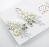 Floral Bridal Earrings, Pearl Petal Wedding Silver Earrings, Dangle Off White Shell Flower Earrings - KaleaBoutique.com