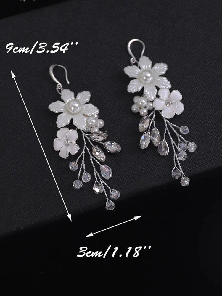Floral Bridal Earrings, Pearl Petal Wedding Silver Earrings, Dangle Off White Shell Flower Earrings - KaleaBoutique.com