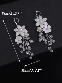 Floral Bridal Earrings, Pearl Petal Wedding Silver Earrings, Dangle Off White Shell Flower Earrings - KaleaBoutique.com