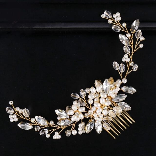Floral Pearl Hair Comb, Bridal Rhinestone Hairpiece, Wedding Crystal Flower Decorative Hair Comb Headpiece - KaleaBoutique.com