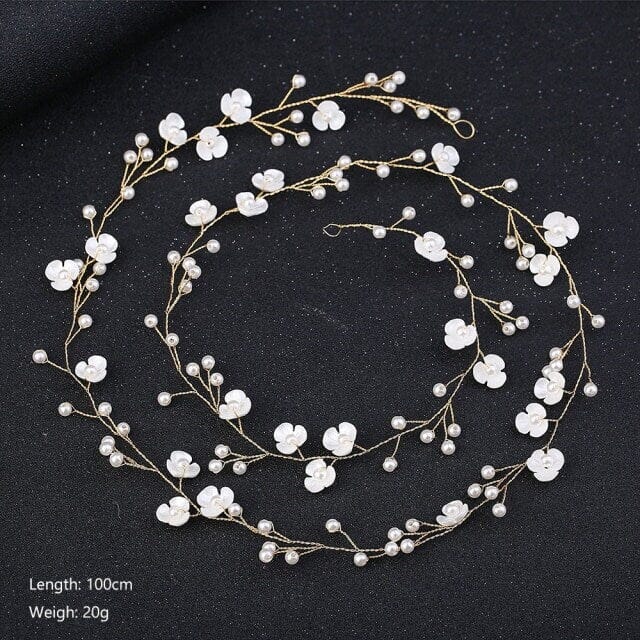 Floral Pearl Hair Vine, Wedding X-Long Flower Hair Wire, Bridal Long Pearl 40"L Hair Garland - KaleaBoutique.com