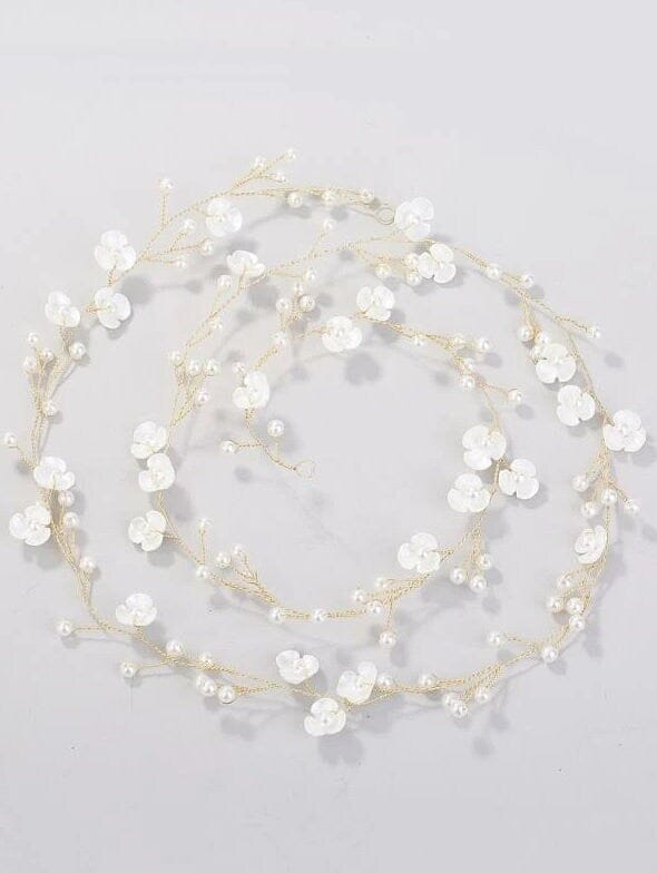 Floral Pearl Hair Vine, Wedding X-Long Flower Hair Wire, Bridal Long Pearl 40"L Hair Garland - KaleaBoutique.com