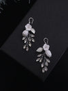 Floral Wire Crystal Earrings, Ceramic Flower Wedding Earrings, Bridal Clay Flower Crystal and Leaf Earrings - KaleaBoutique.com