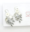 Floral Wire Crystal Earrings, Ceramic Flower Wedding Earrings, Bridal Clay Flower Crystal and Leaf Earrings - KaleaBoutique.com