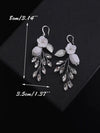 Floral Pearl Wire Earrings, Ceramic Flower Wedding Earrings, Bridal Fashion Silver Wire Earrings, Bridesmaid Statement Crystal Leaf Earrings - KaleaBoutique.com