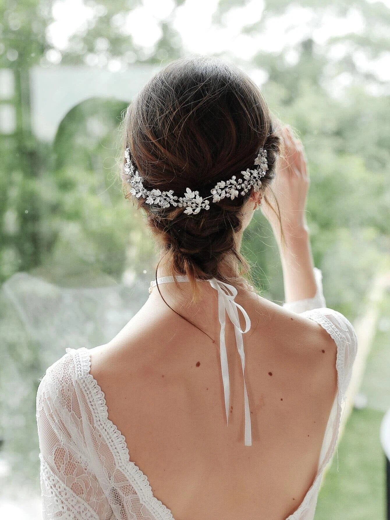 Silver Crystal Floral Bridal Tiara Headband Shop Bridal Tiara VIOLET Tiara | EDEN LUXE Bridal main image 2