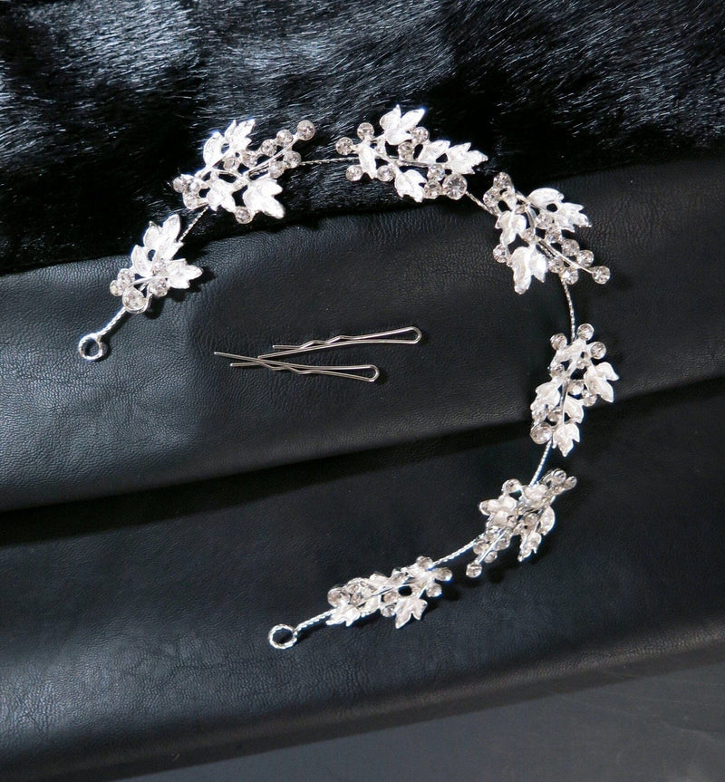 Floral Rhinestone Crystal Tiara, Wedding Silver Headband, Bridal Wire Head Wreath, Princess Cosplay Tiara - KaleaBoutique.com