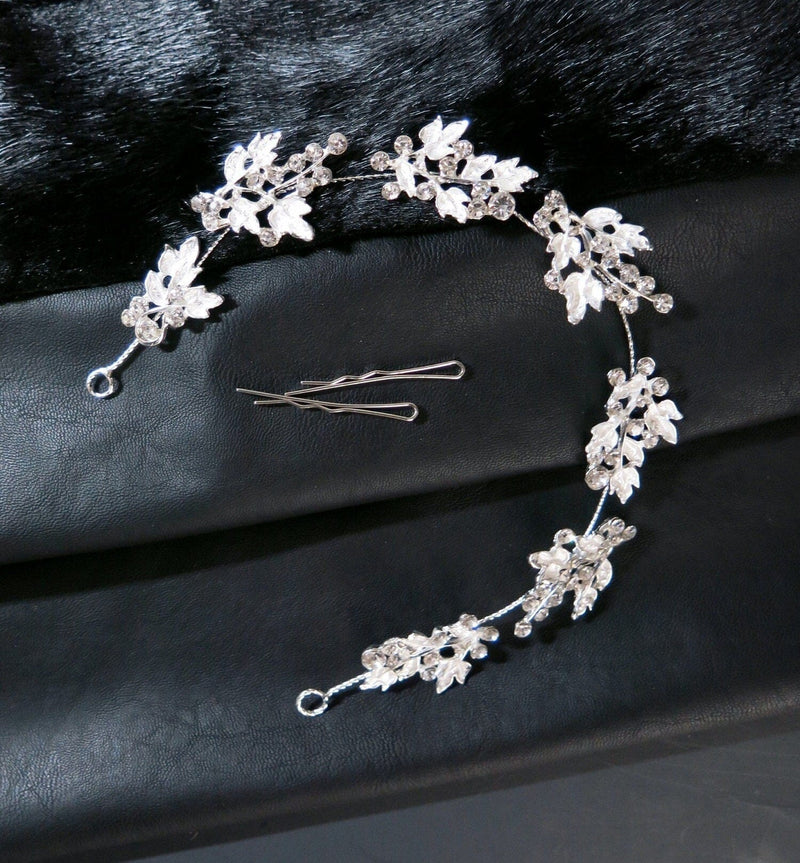 Floral Rhinestone Crystal Tiara, Wedding Silver Headband, Bridal Wire Head Wreath, Wire Bridal Tiara Hairpiece, Princess Cosplay Hairpiece - KaleaBoutique.com