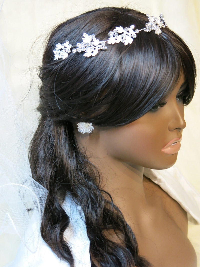 Floral Rhinestone Crystal Tiara, Wedding Silver Headband, Bridal Wire Head Wreath, Princess Cosplay Tiara - KaleaBoutique.com