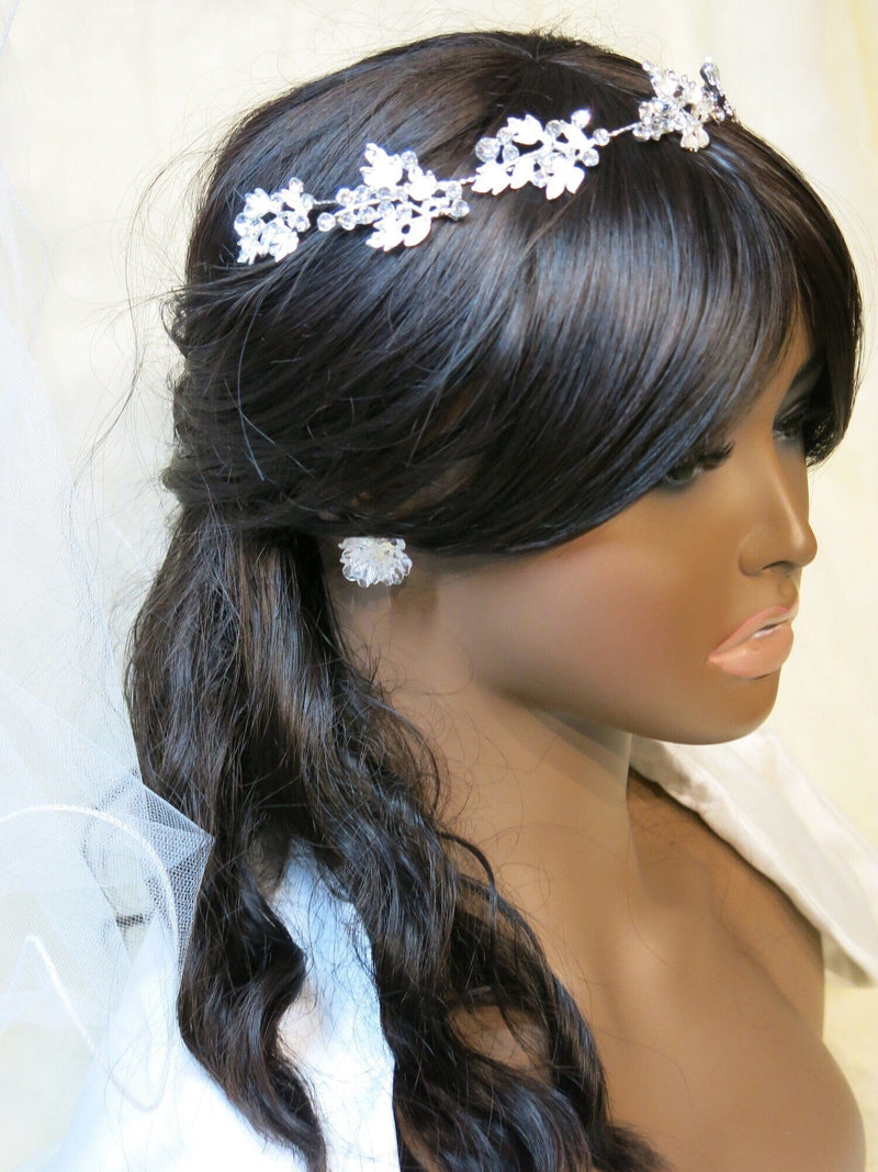Floral Rhinestone Crystal Tiara, Wedding Silver Headband, Bridal Wire Head Wreath, Wire Bridal Tiara Hairpiece, Princess Cosplay Hairpiece - KaleaBoutique.com