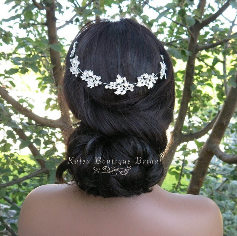 Floral Rhinestone Crystal Tiara, Wedding Silver Headband, Bridal Wire Head Wreath, Princess Cosplay Tiara - KaleaBoutique.com