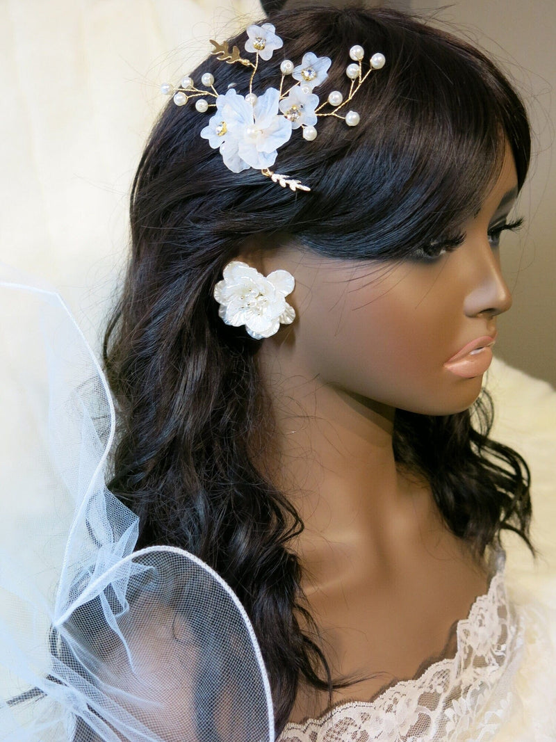 Floral Seashell Oversize Studs, Flowerhead Pearl Large Studs, Wedding Bridal Big Flower Earrings, Multi Layer Floral Studs - KaleaBoutique.com