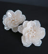 Floral Seashell Oversize Studs, Flowerhead Pearl Large Studs, Wedding Bridal Big Flower Earrings, Multi Layer Floral Studs - KaleaBoutique.com