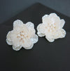 Floral Seashell Oversize Studs, Flowerhead Pearl Large Studs, Wedding Bridal Big Flower Earrings, Multi Layer Floral Studs - KaleaBoutique.com