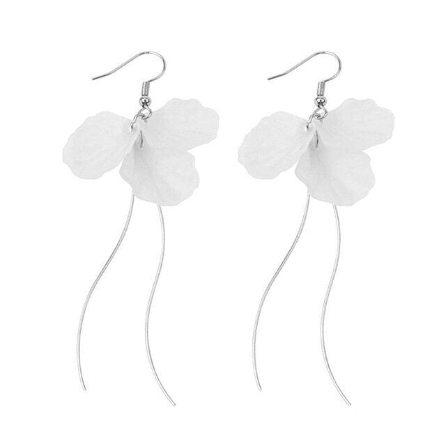 Floral Petals Dangle Earrings, Wedding Dainty Style Earrings, White Flower Bridal Earrings, Bridesmaid Flower Earrings - KaleaBoutique.com