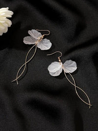 Floral Petals Dangle Earrings, Wedding Dainty Style Earrings, White Flower Bridal Earrings, Bridesmaid Flower Earrings - KaleaBoutique.com