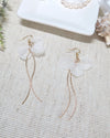 Floral Petals Dangle Earrings, Wedding Dainty Style Earrings, White Flower Bridal Earrings, Bridesmaid Flower Earrings - KaleaBoutique.com