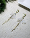 Floral White Ear Studs, Flower Petal White Bridal Earrings, Wedding Floral Chain Dangle Earrings - KaleaBoutique.com