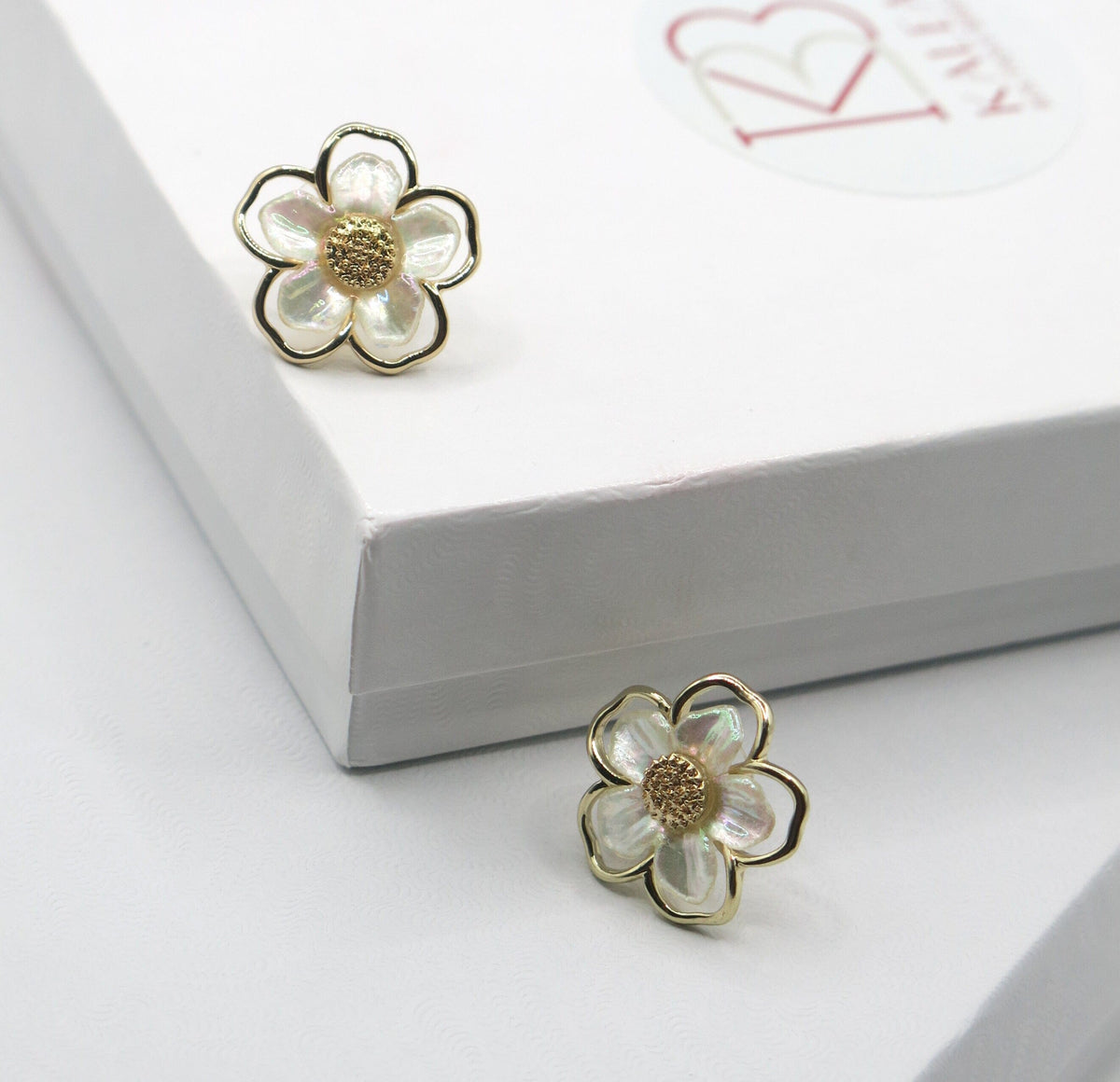 Florescent Abalone Flower Studs, Large Flowerhead Stud Earrings, Wedding Pearl Flower Stud Earrings - KaleaBoutique.com
