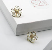 Florescent Abalone Flower Studs, Large Flowerhead Stud Earrings, Wedding Pearl Flower Stud Earrings - KaleaBoutique.com