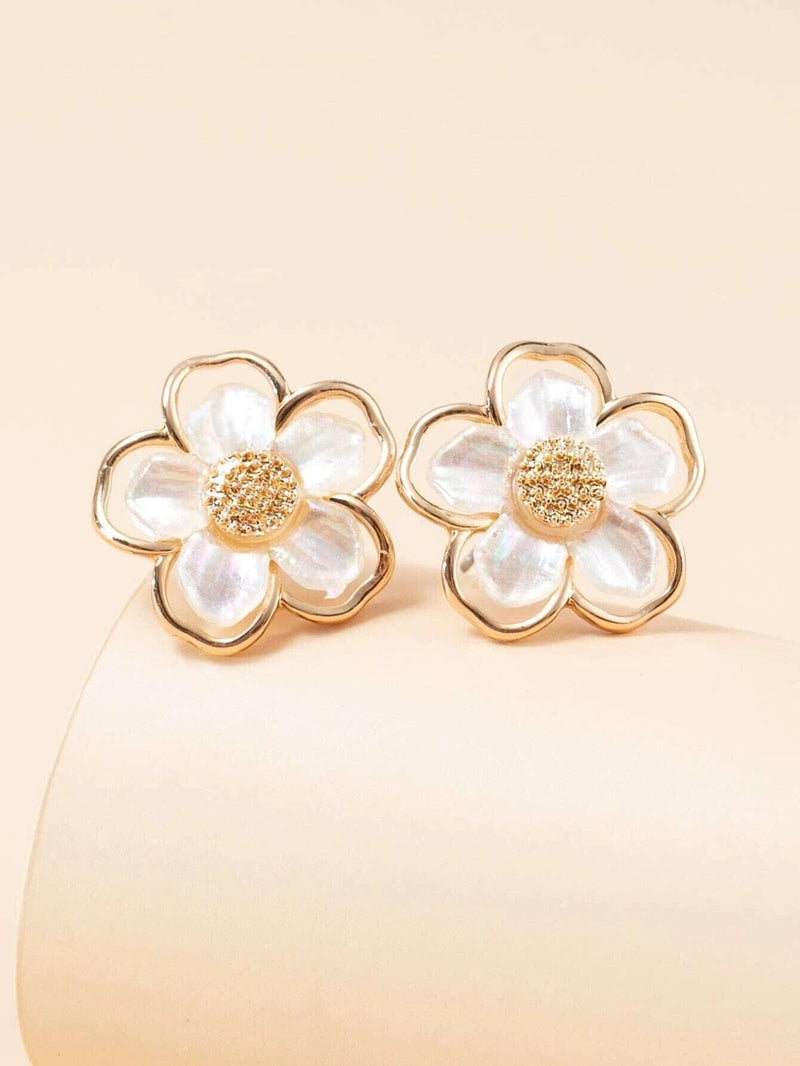 Florescent Abalone Flower Studs, Large Flowerhead Stud Earrings, Wedding Pearl Flower Stud Earrings - KaleaBoutique.com