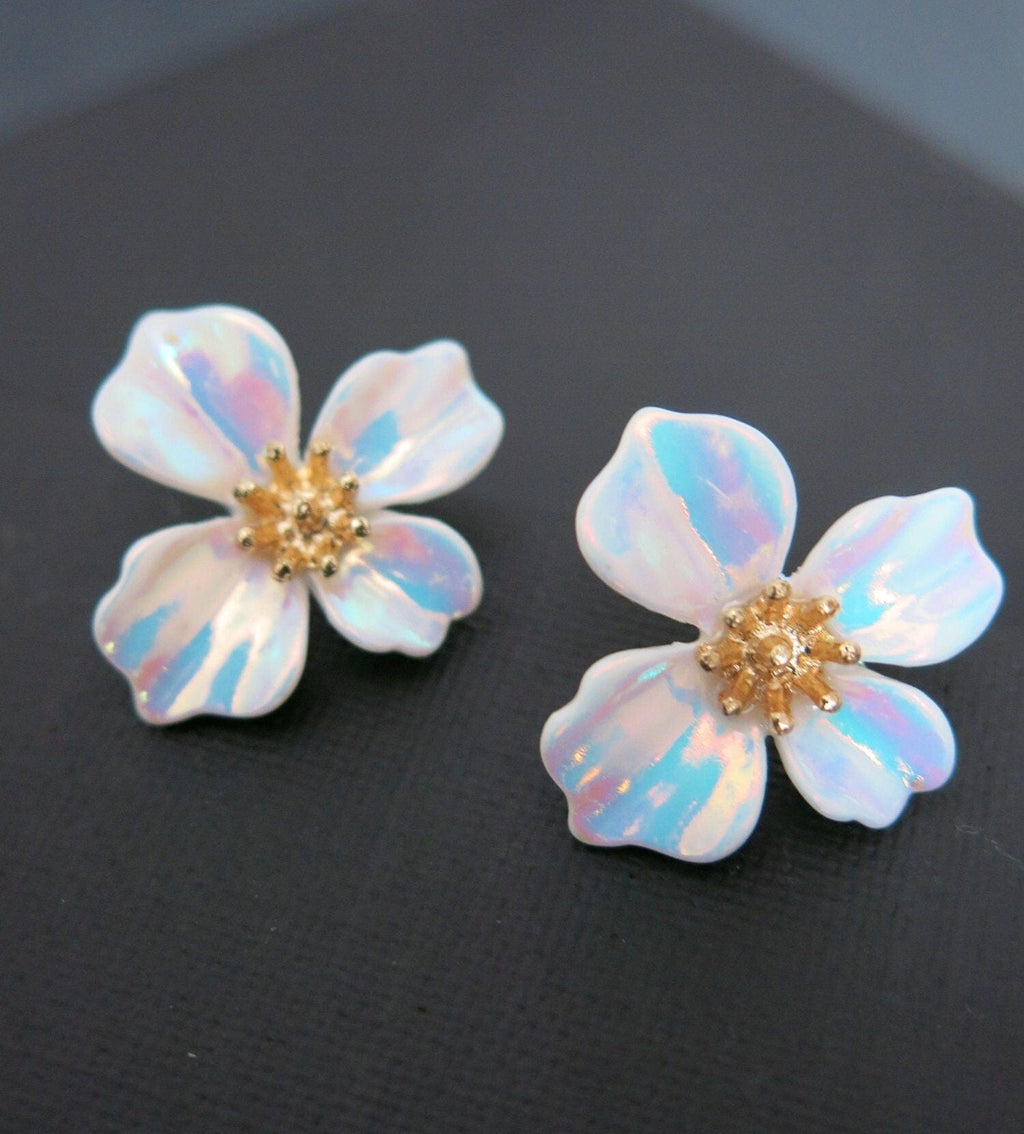 Florescent Oversized Multicolor Flower Studs, Bridal or Bridesmaid Statement Fashion Large Stud Earrings, Large Floral Studs - KaleaBoutique.com