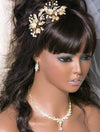 Flower Gold Leaf 2 PC Hairpin Set, Bridal Gold Wire Hair Pins, Wedding Rhinestone Large Hairpins - KaleaBoutique.com