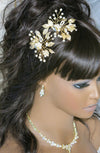 Flower Gold Leaf 2 PC Hairpin Set, Bridal Gold Wire Hair Pins, Wedding Rhinestone Large Hairpins - KaleaBoutique.com