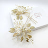 Flower Gold Leaf 2 PC Hairpin Set, Bridal Gold Wire Hair Pins, Wedding Rhinestone Large Hairpins - KaleaBoutique.com