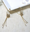 Flower Charm Hooped Earrings with Chain Dangles, Crystal Bridal Hoop Studs, Wedding Floral Earrings - KaleaBoutique.com