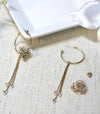 Flower Charm Hooped Earrings with Chain Dangles, Crystal Bridal Hoop Studs, Wedding Floral Earrings - KaleaBoutique.com