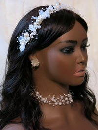 Flower Girl Pearl Headband, Bridal White Floral Tiara, Boho Wedding Flower Headband, Bridal Head Wreath Hair Vine - KaleaBoutique.com
