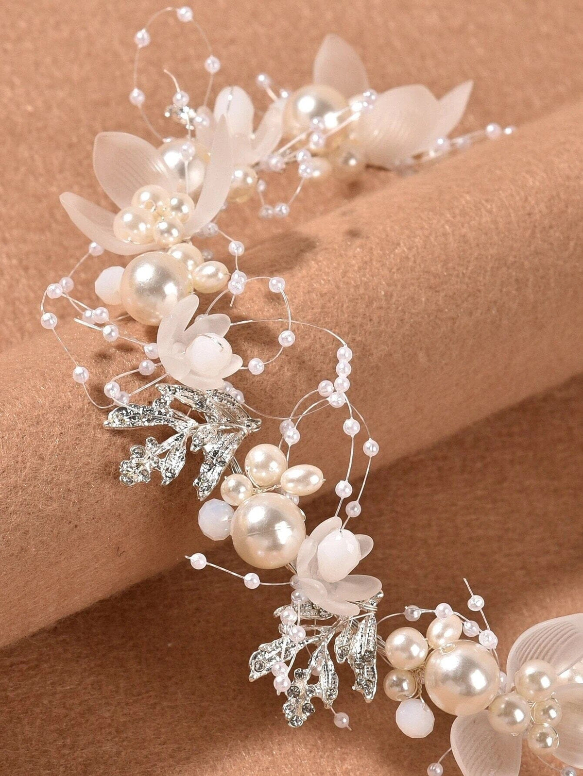 Flower Girl Pearl Headband, Bridal White Floral Tiara, Boho Wedding Flower Headband, Bridal Head Wreath Hair Vine - KaleaBoutique.com