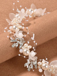 Flower Girl Pearl Headband, Bridal White Floral Tiara, Boho Wedding Flower Headband, Bridal Head Wreath Hair Vine - KaleaBoutique.com